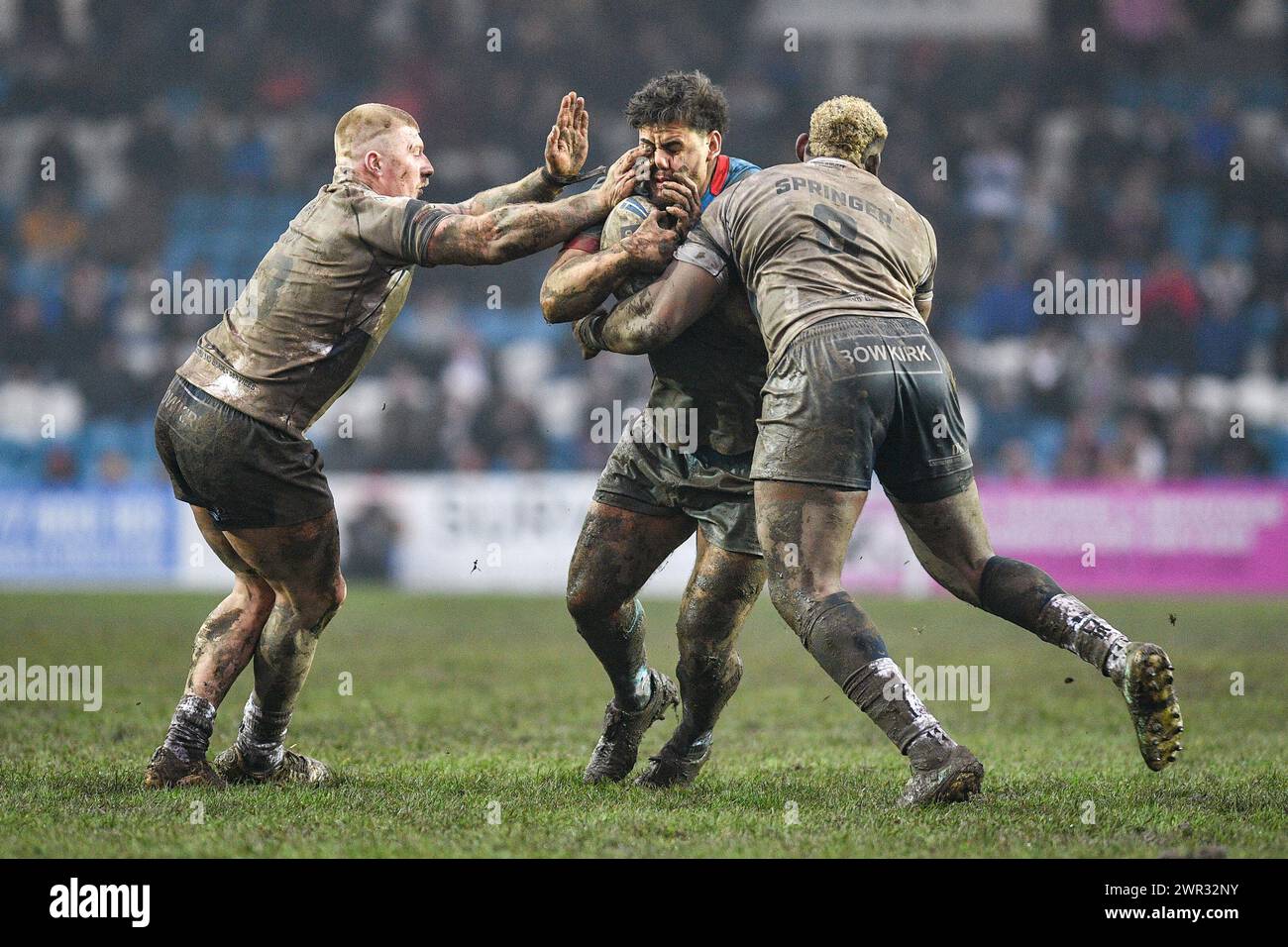 Featherstone, Großbritannien. März 2024. Wakefield Trinity's Caleb Uele in Aktion. Rugby League Betfred Challenge Cup, Featherstone Rovers vs Wakefield Trinity im Millennium Stadium, Featherstone, UK Credit: Dean Williams/Alamy Live News Stockfoto