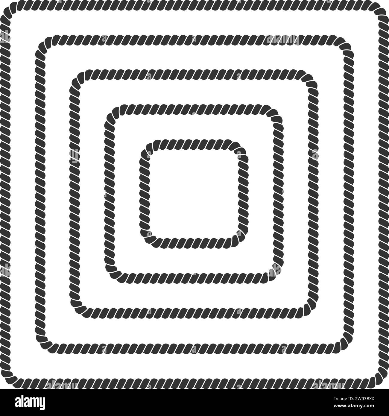 Satz rechteckiger Seilländer. Gewinde, Hanfgarn, Jute, Dekorationselemente aus Stahlkabel. Maritimes, Yacht- oder nautisches Design, Meer- oder Meeresmotive. Vektorgrafik. Stock Vektor