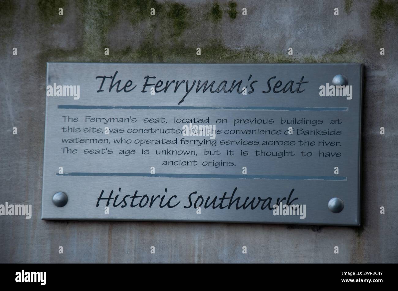 The Ferryman's Seat, Bankside, South Bank, Southwark, London, UK. Gebaut für die Bequemlichkeit von Wasserleuten, die Menschen über die Themse fahren. Stockfoto