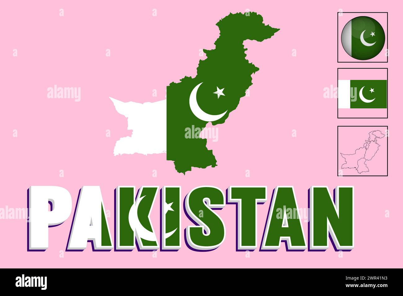 Pakistanische Flagge und Karte in Vektorillustration Stock Vektor