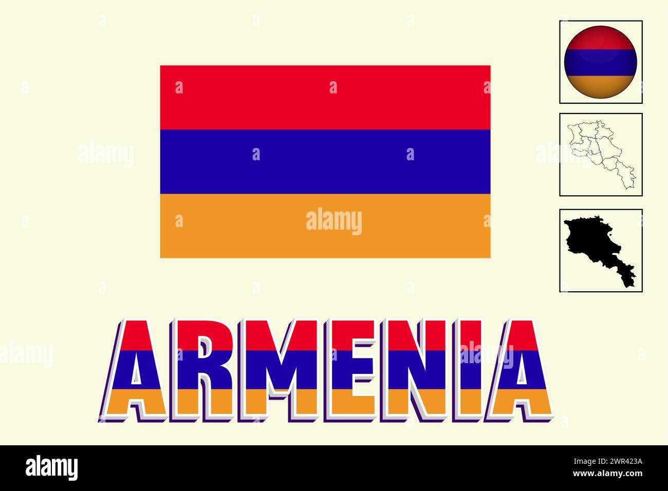 Armenische Flagge und Karte in Vektorillustration Stock Vektor