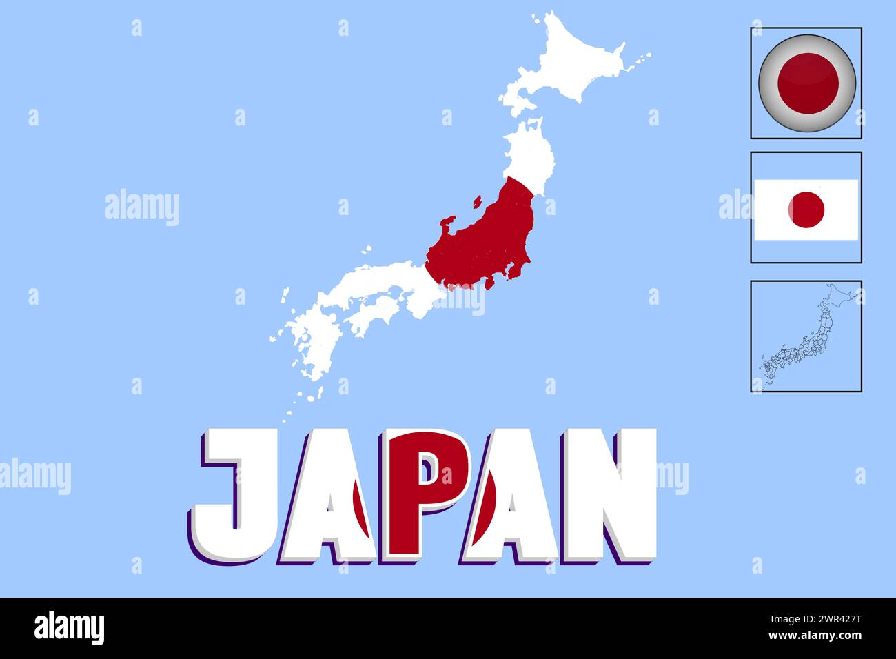 Japan Flagge und Karte in Vektorabbildung Stock Vektor