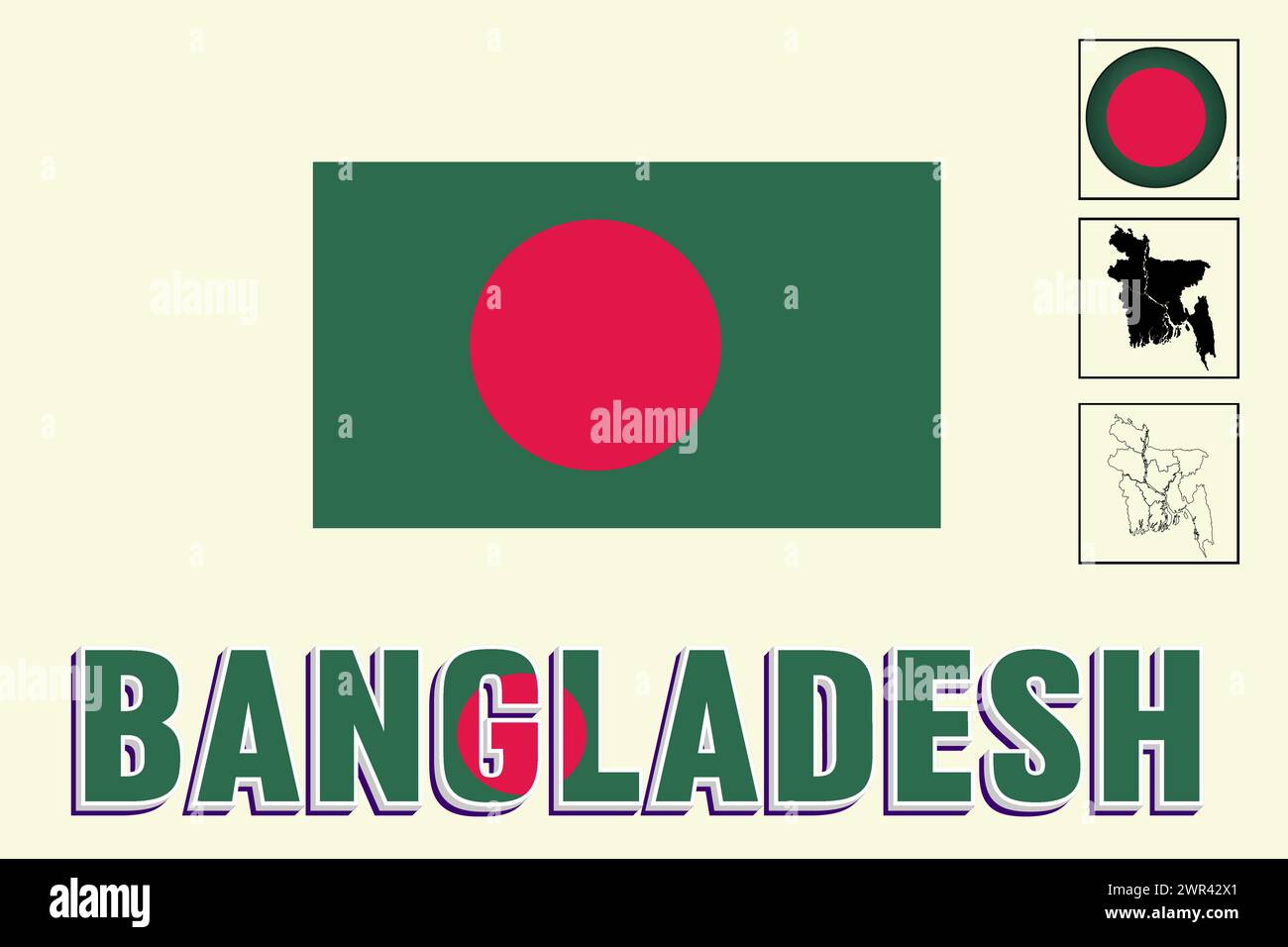 Bangladesch Flagge und Karte in Vektorillustration Stock Vektor