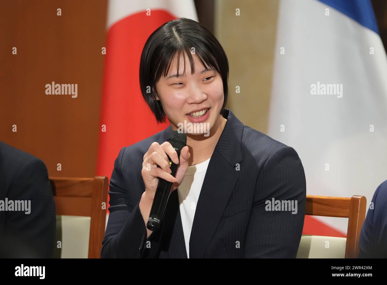 Tokio, Japan. März 2024. Saki Niizoe (JPN) Judo : französisches Frauenteam das Austauschtreffen mit dem japanischen Frauenteam in der Botschaft Frankreichs in Tokio, Japan. Quelle: AFLO SPORT/Alamy Live News Stockfoto