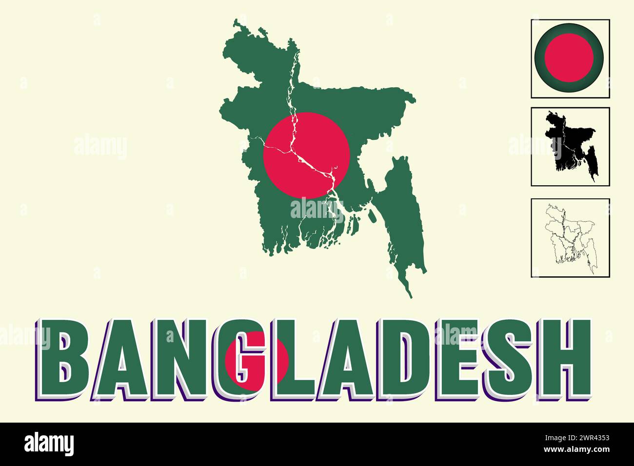 Bangladesch Flagge und Karte in Vektorillustration Stock Vektor