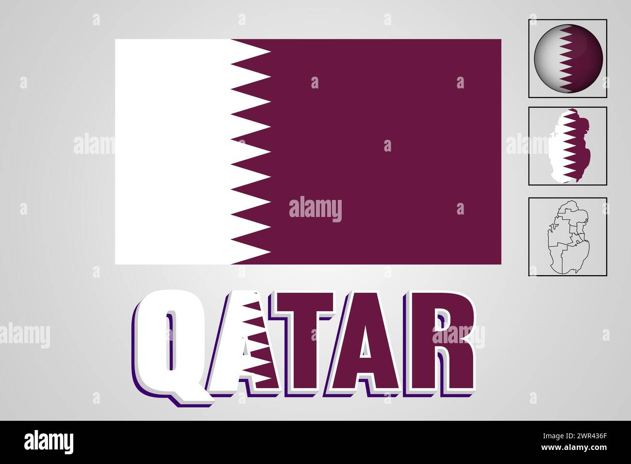 Qatar-Flagge und -Karte in Vektorillustration Stock Vektor