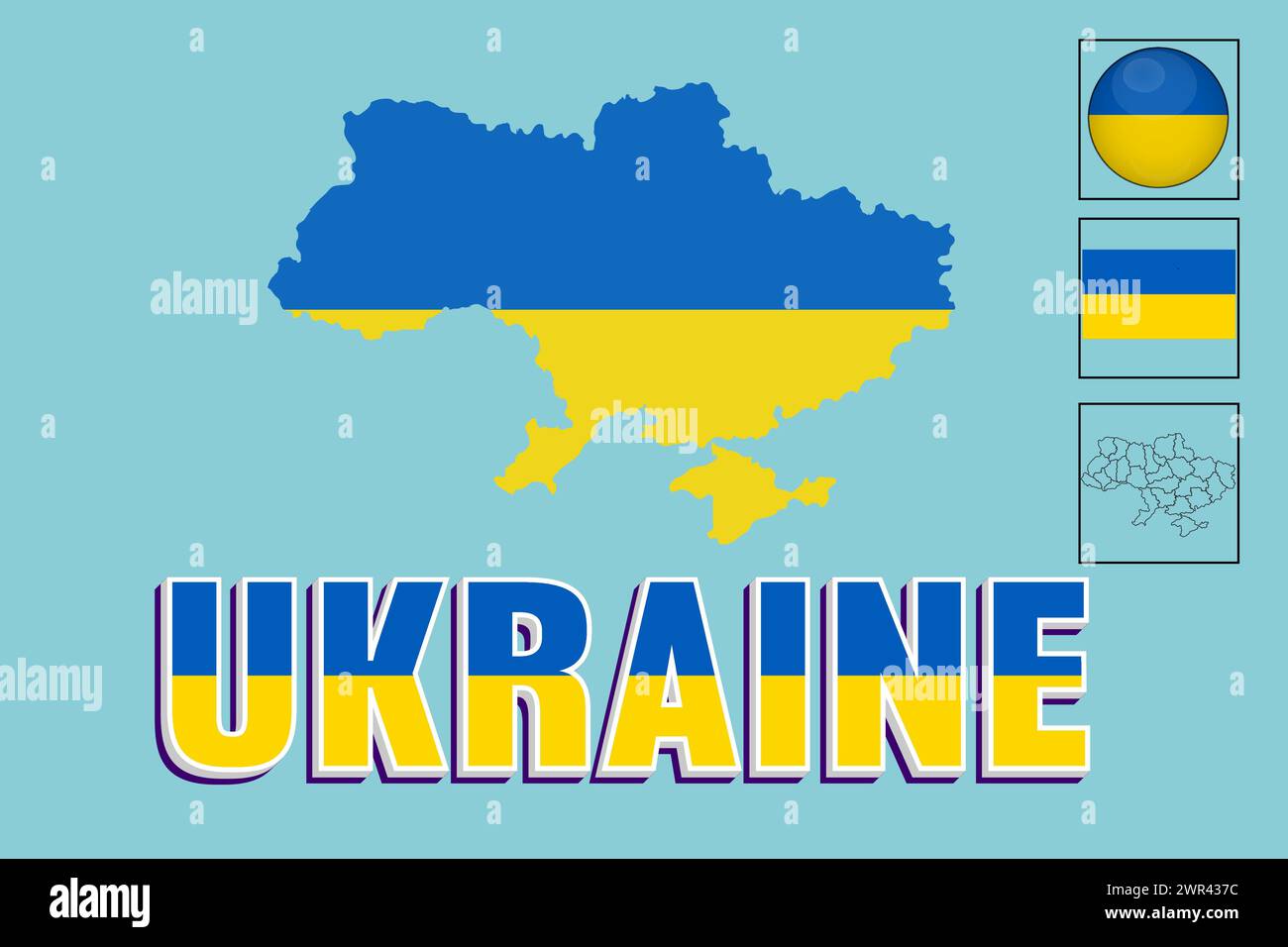 Ukrainische Flagge und Karte in Vektorillustration Stock Vektor