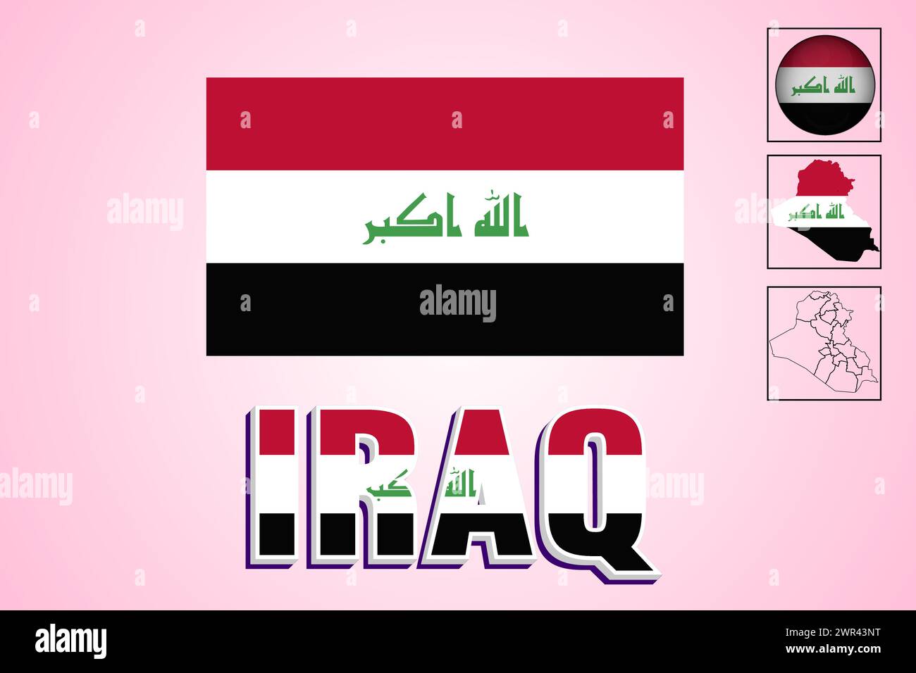 Irak-Flagge und Karte in Vektorillustration Stock Vektor