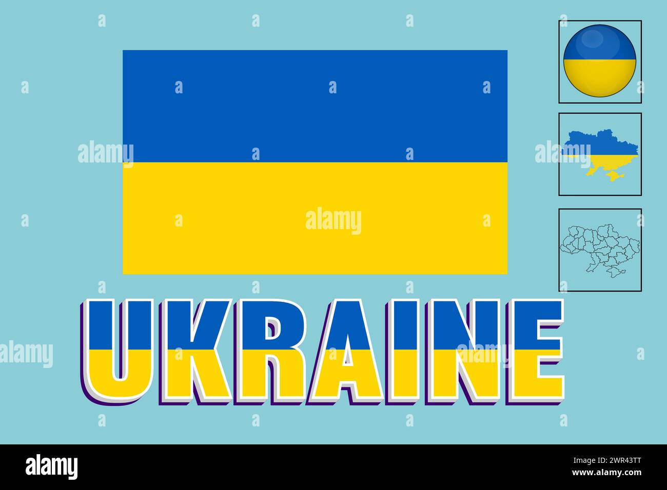 Ukrainische Flagge und Karte in Vektorillustration Stock Vektor