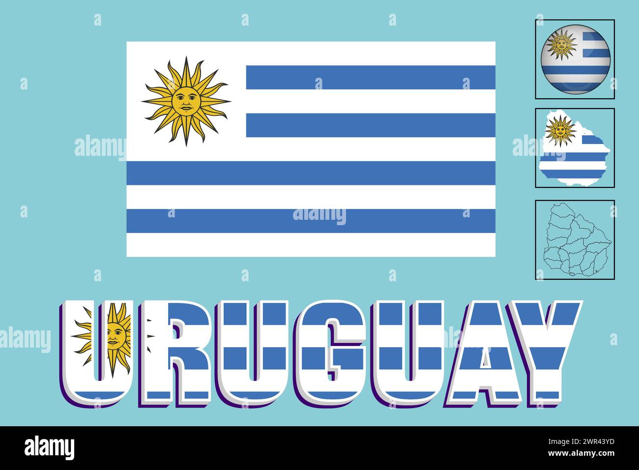 Uruguay-Flagge und Karte in Vektorillustration Stock Vektor