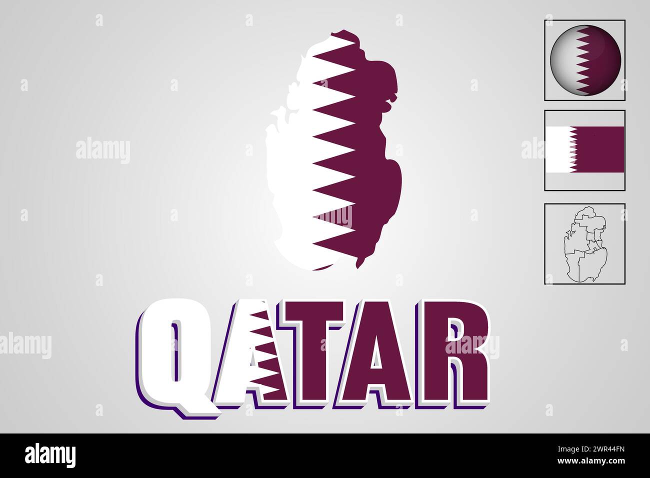 Qatar-Flagge und -Karte in Vektorillustration Stock Vektor
