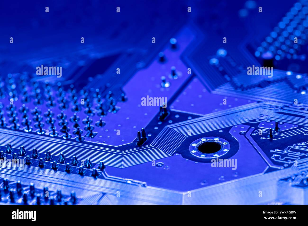 Computerplatine. Elektronische Hardware-Technologie. Detailreicher Hintergrund. Stockfoto