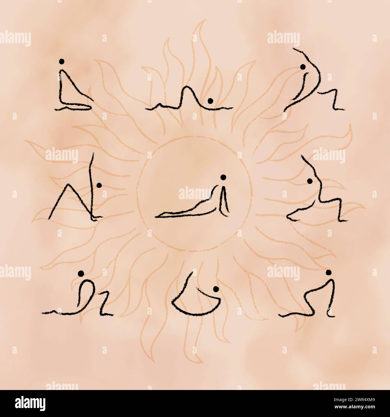 Hatha Yoga-Posen Set. Yogi in verschiedenen Asanas. Einfaches Infografik-Poster im minimalen Stil Stock Vektor