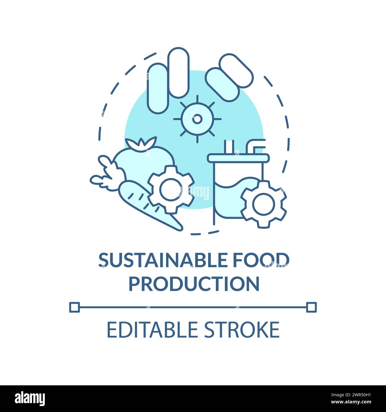 Nachhaltige Lebensmittelproduktion – sanftes blaues Konzept Stock Vektor