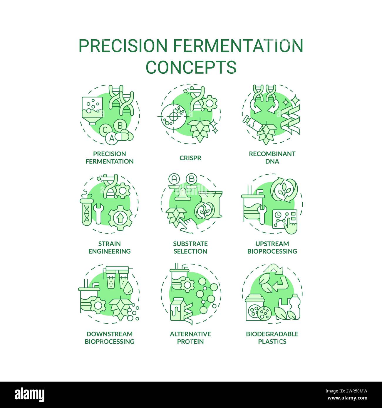 Symbole für grünes Konzept der Präzisionsfermentation Stock Vektor