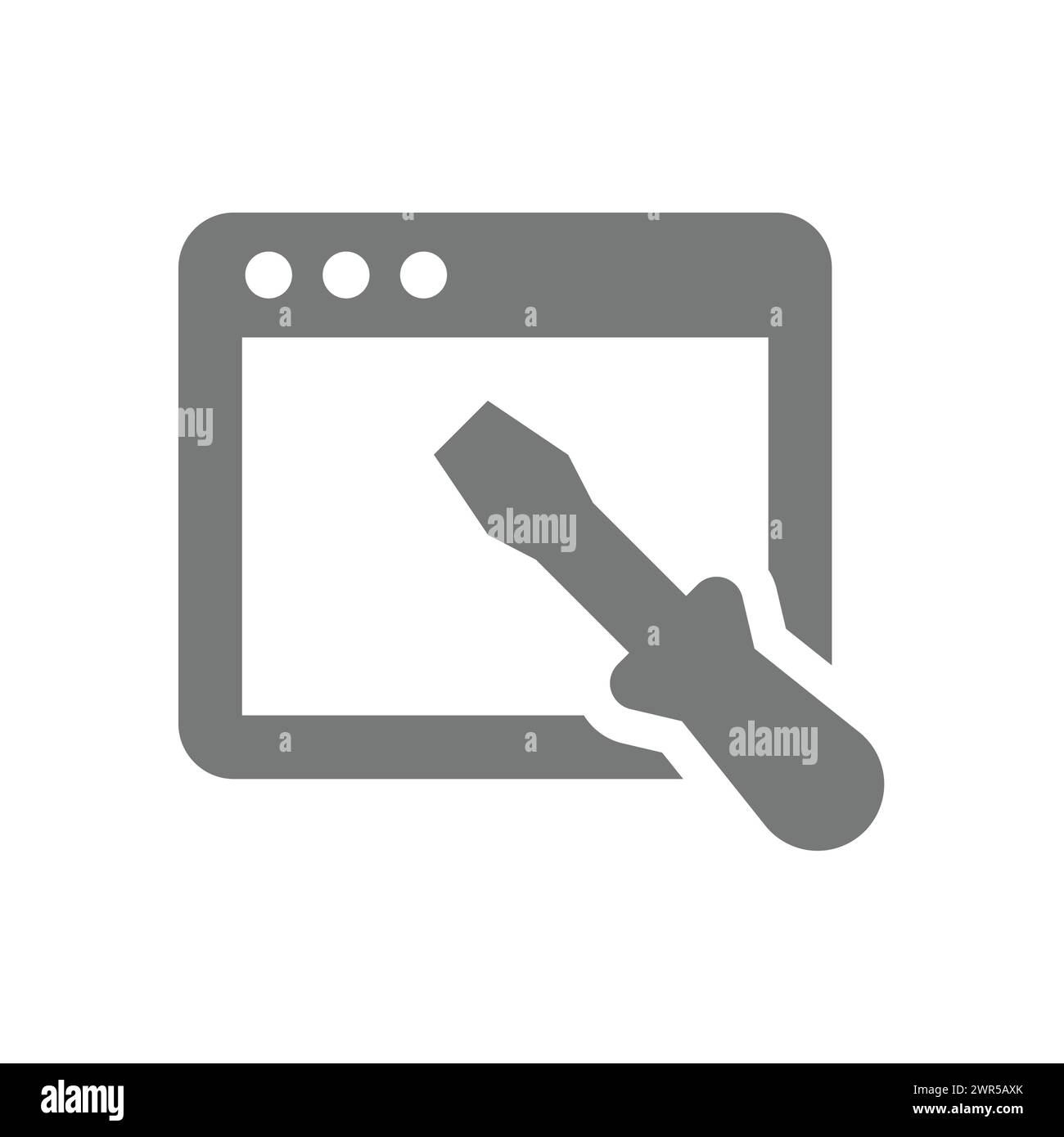 Web Development Vektor-Symbol. Webseite und Schraubendreher, Behebung von Bug und Codierungssymbol. Stock Vektor