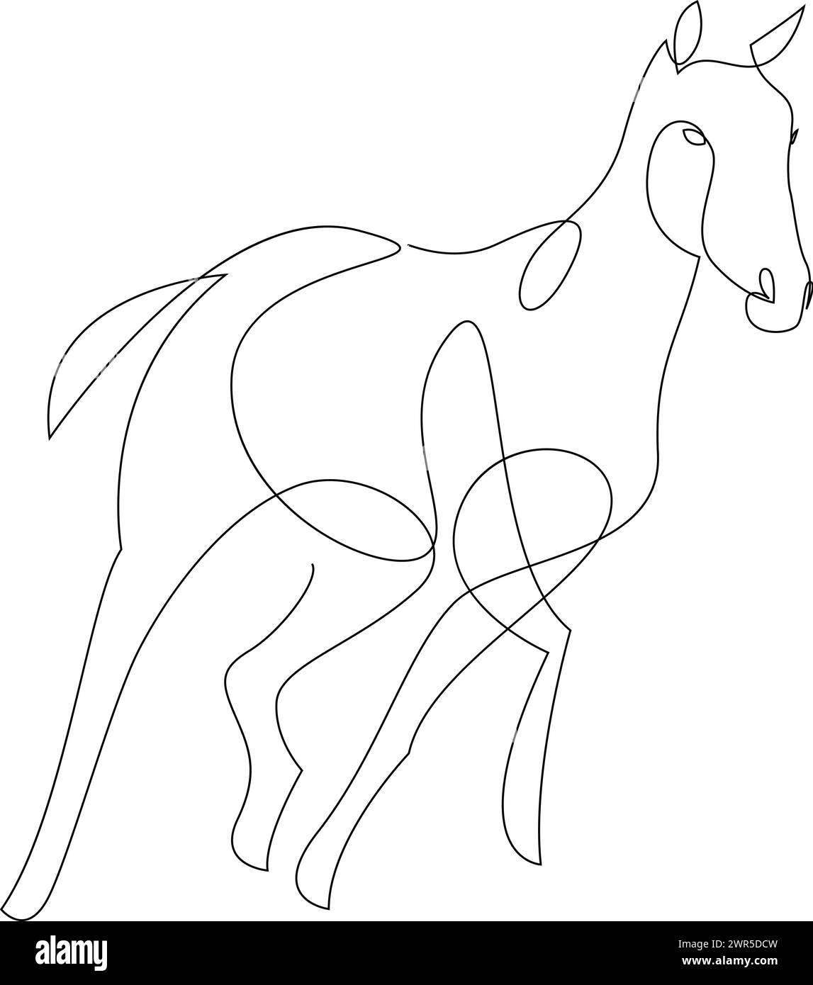 Durchgehende Einzeichenzeichnung eines laufenden Pferdes. Schwarz-weiß-Vektorillustration Stock Vektor