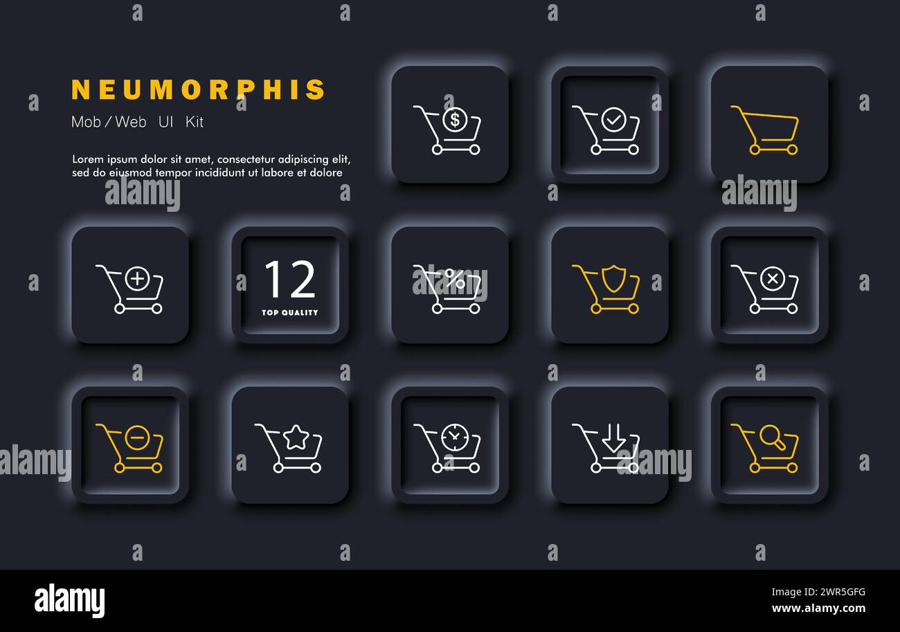 Symbol „Warenkorb festlegen“. Warenkorb, hinzufügen, entfernen, suchen, bezahlen, Pfeil nach unten, Plus, Minus, Zeit, Favoriten, Schutz in Prozent Online-Shopping-Konzept Stock Vektor