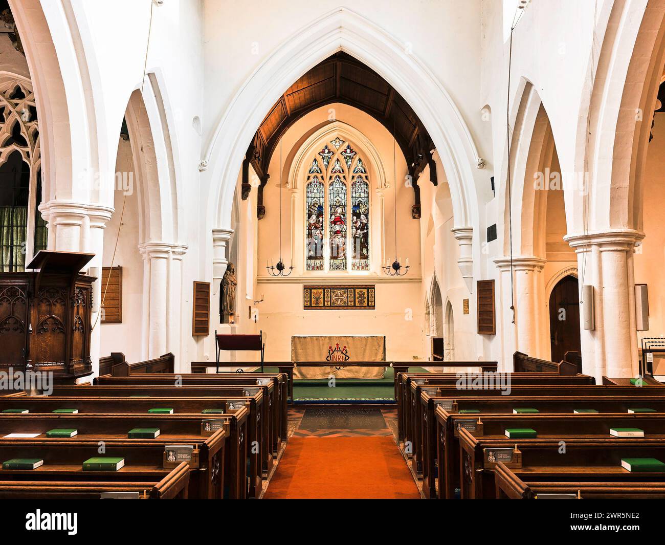 Das Innere der St. Benet's Church aus der sächsischen Zeit, das älteste Gebäude in Cambridge, England. Stockfoto