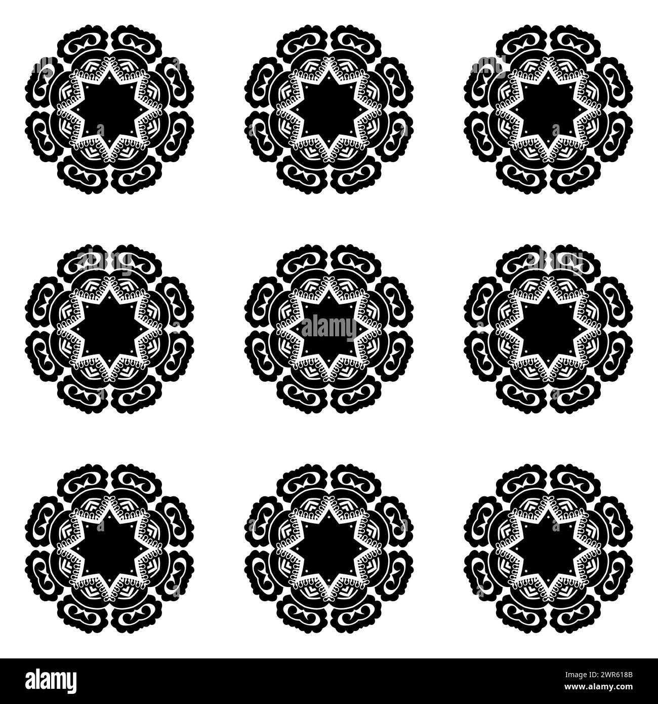 Nahtloses Vintage-Muster in Schwarz und weiß. Einfarbiger Damasthintergrund mit Blumenornamentalen. Elegantes Ornament auf weiß. Wiederhole den dekorativen Hintergrund. Orna Stockfoto