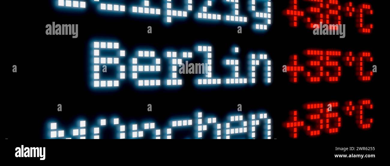 Hitze in Berlin, 35 Grad hohe Temperatur. Hitze in Berlin, 35 Grad hohe Temperatur. Extreme Temperatur, Anzeige, Anzeige, Umgebung, Klima Stockfoto