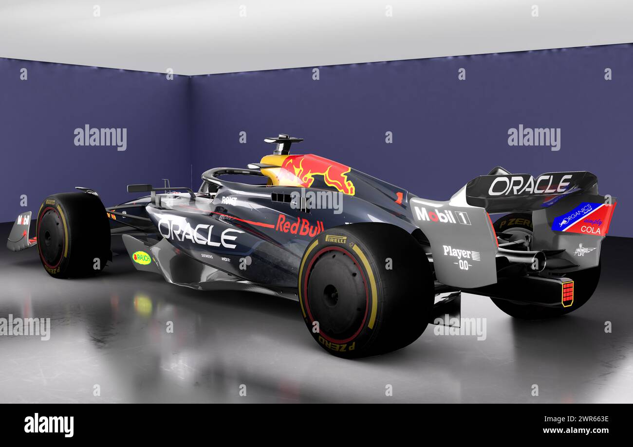 Redbull RB-20: Der RB20-Wagen, den RedBull-Fahrer in der Formel-1-Saison 2024 fahren werden. Stockfoto