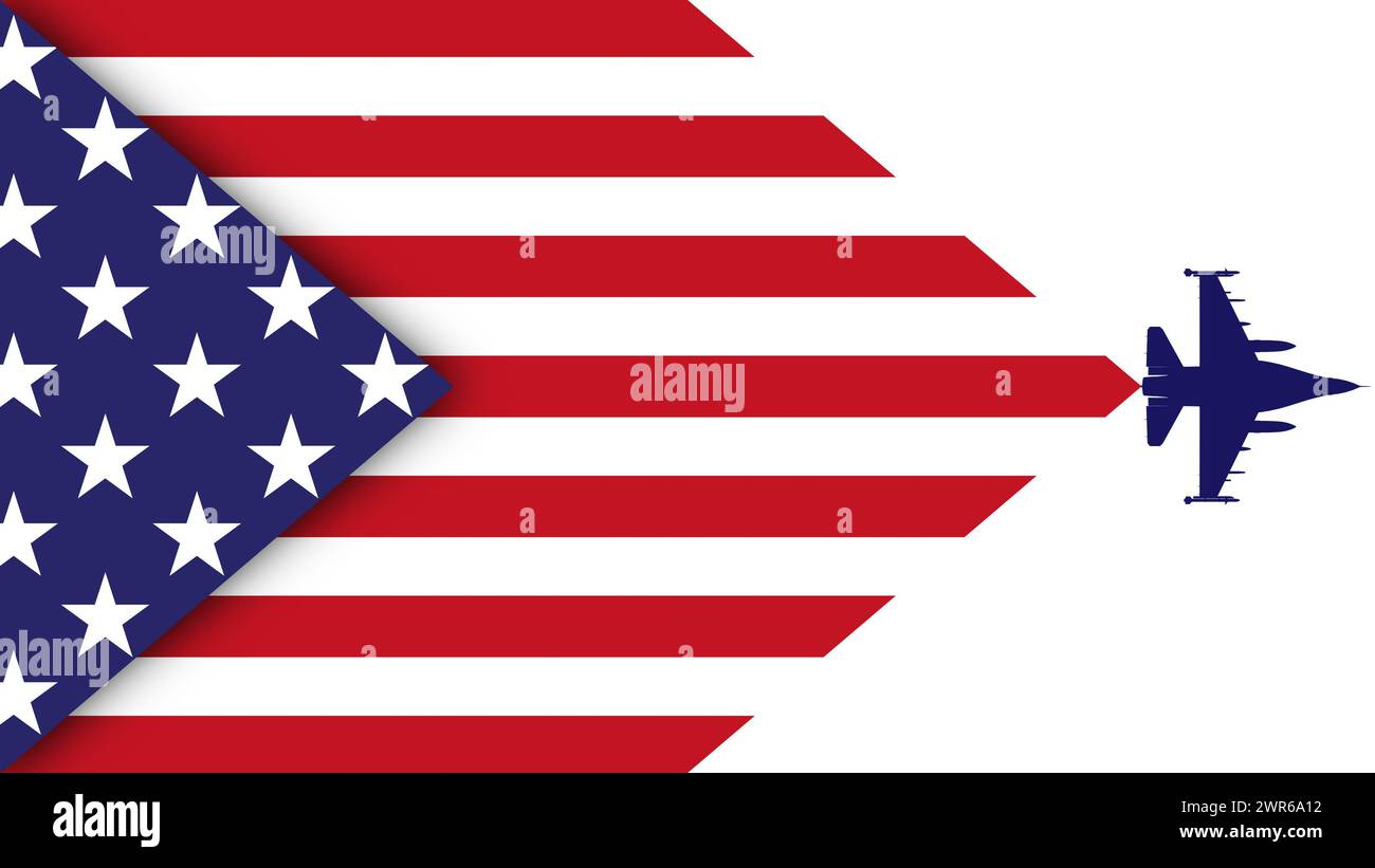 Das Kampfflugzeug und die USA-Flagge mit Alpha-Matte Stockfoto