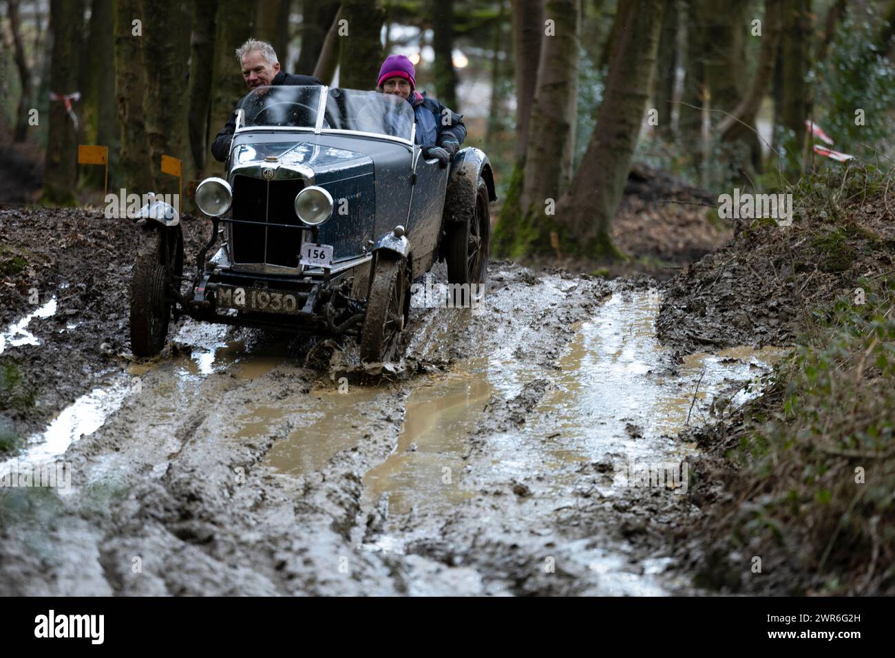 03/22 Derek Chat fährt einen MG M Typ. Mitglieder des Vintage Sports-Car Club versuchen, Grip zu finden, während sie einen rutschigen Aufstieg, der als ÔSto bekannt ist Stockfoto