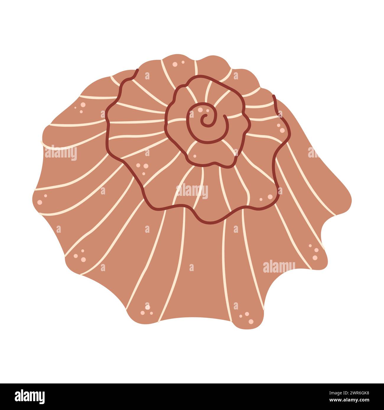 Handgezeichnete Muschel. Flache Illustration Muschel im Cartoon-Stil isoliert auf weißem Hintergrund. Vektorabbildung Stock Vektor