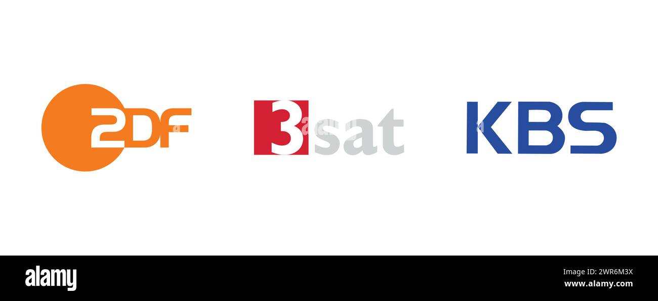 3Sat, koreanisches Rundfunksystem, ZDF. Vektor-Logo-Kollektion. Stock Vektor