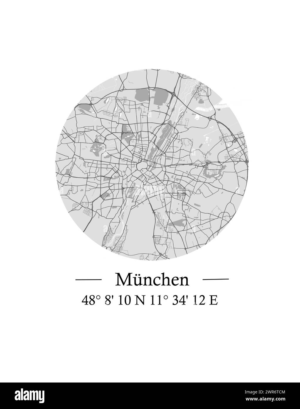 Die Karte von München, Deutschland Reiseführer Karte in Schwarzweiß Stockfoto