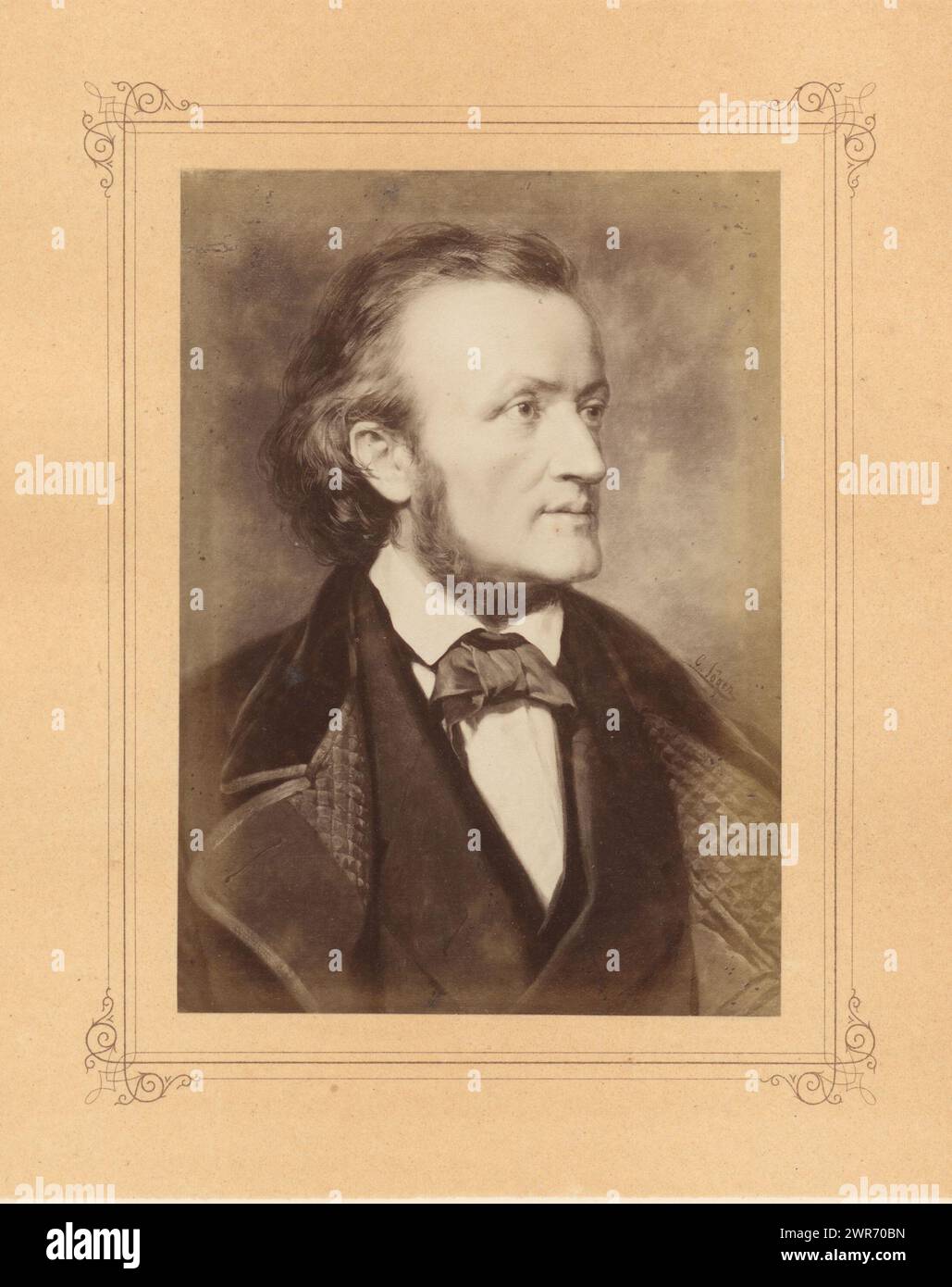 Fotoreproduktion eines gemalten Porträts von Richard Wagner von Carl Jaeger, anonym, nach Malerei von Carl Jaeger, in oder nach 1870 - in oder vor 1872, Papier, Albumendruck, Höhe 150 mm x Breite 107 mm, Fotografie Stockfoto