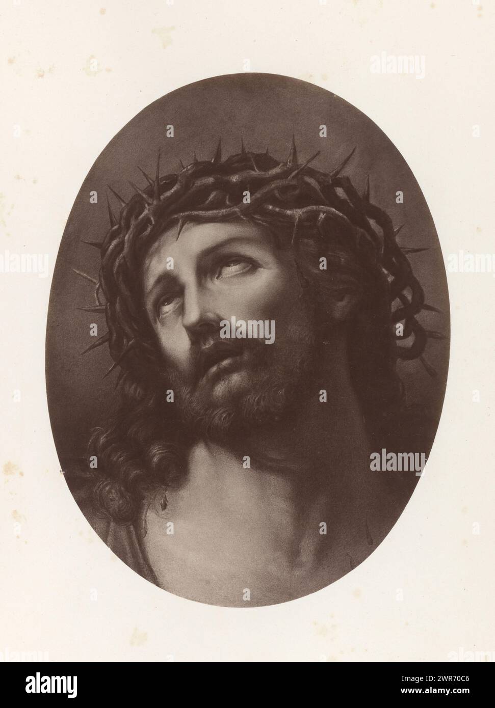 Fotoreproduktion des Gemäldes Ecce Homo von Guido Reni, G. Reni: Ecce Homo (Titel über Objekt), anonym, nach Malerei von Guido Reni, Verlag: Photographische Gesellschaft Berlin, Berlin, um 1870 - in oder vor 1875, Papier, Albumendruck, Höhe 240 mm x Breite 180 mm, Fotografie Stockfoto