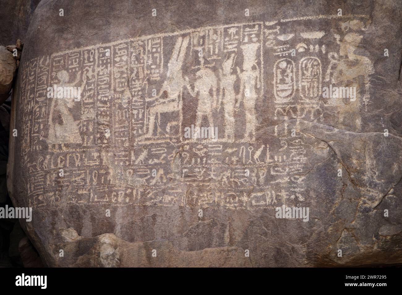 Felszeichnungen auf Sehel Island, Assuan, Ägypten, Stockfoto