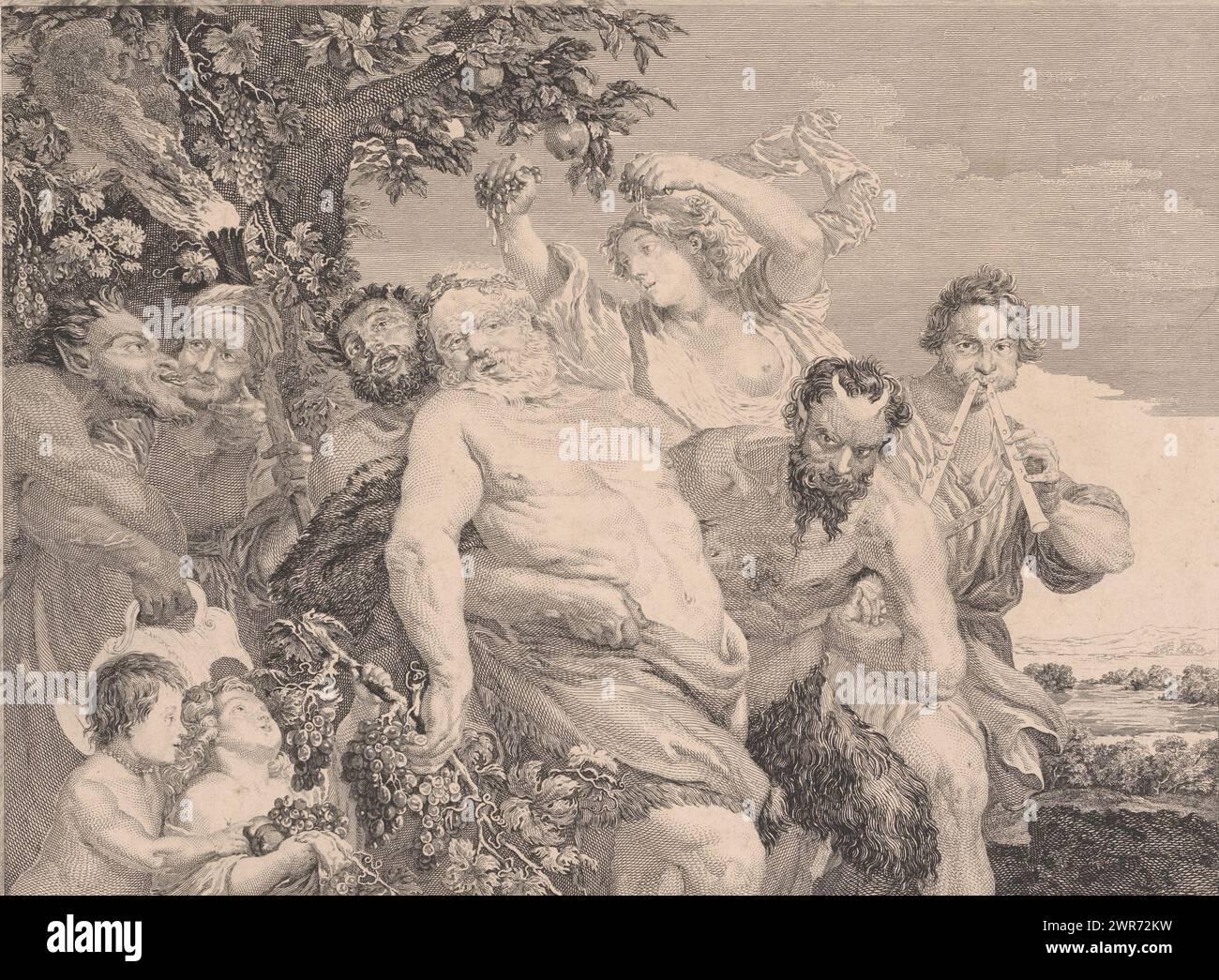 Drunken Silenus, Marche de Silene, Druckerei: Nicolas de Launay (Goudsmid), nach Malerei von: Peter Paul Rubens, Frankreich, 1777, Papier, Ätzen, Höhe 393 mm x Breite 479 mm, bedruckt Stockfoto
