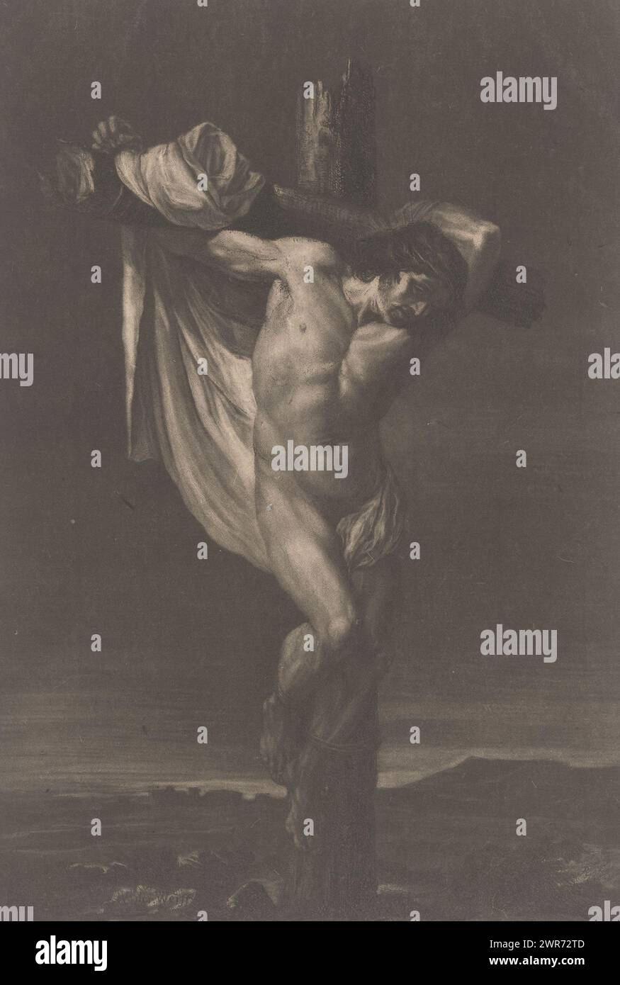 Christus am Kreuz, Druckerei: Monogrammist IR (Graveur), nach Malerei von Adriaen van der Werff, 1669 - 1699, Papier, Ätzen, Höhe 307 mm x Breite 211 mm, Druck Stockfoto