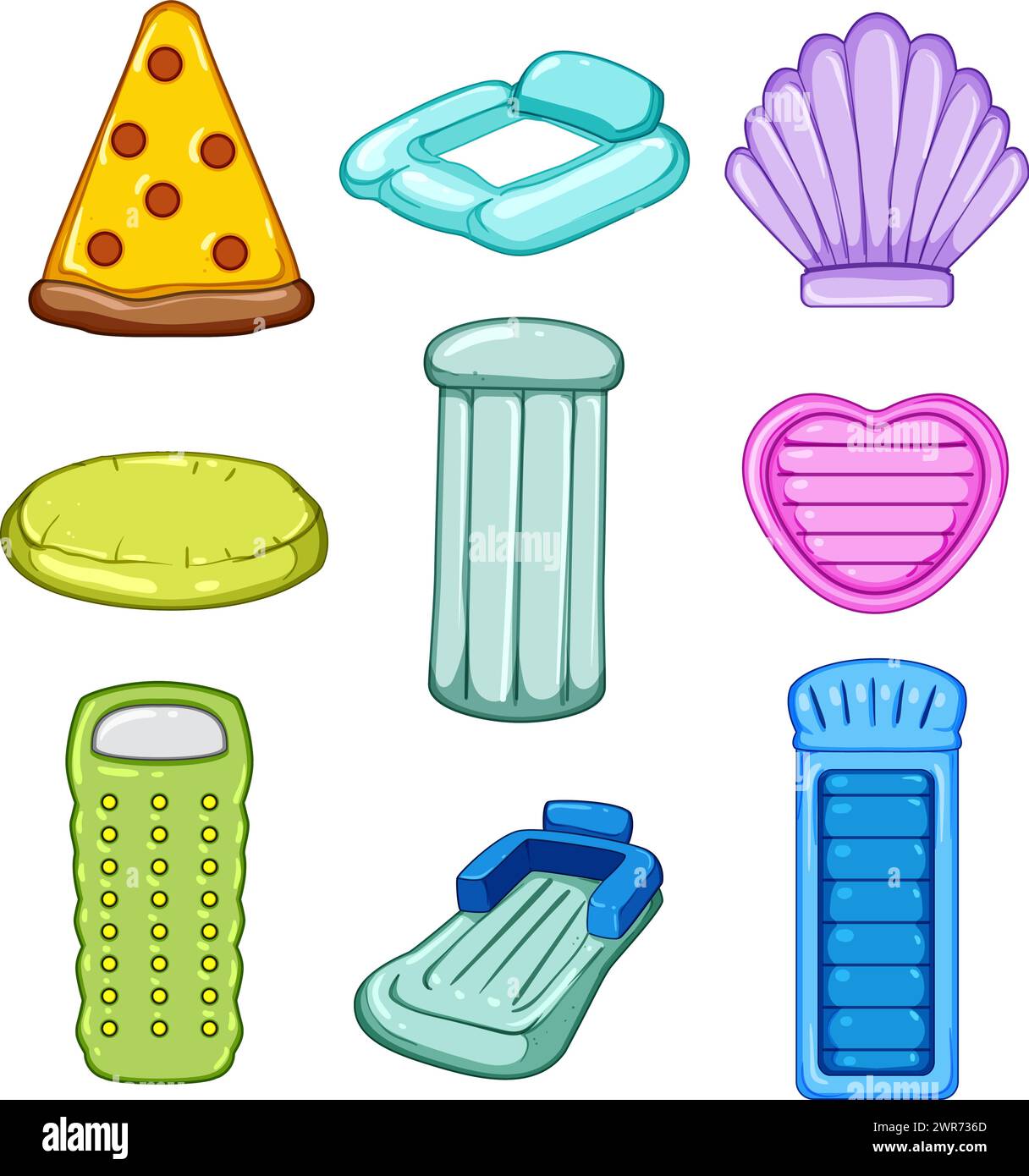 Aufblasbare Matratze Pool Set Cartoon Vektor Illustration Stock Vektor