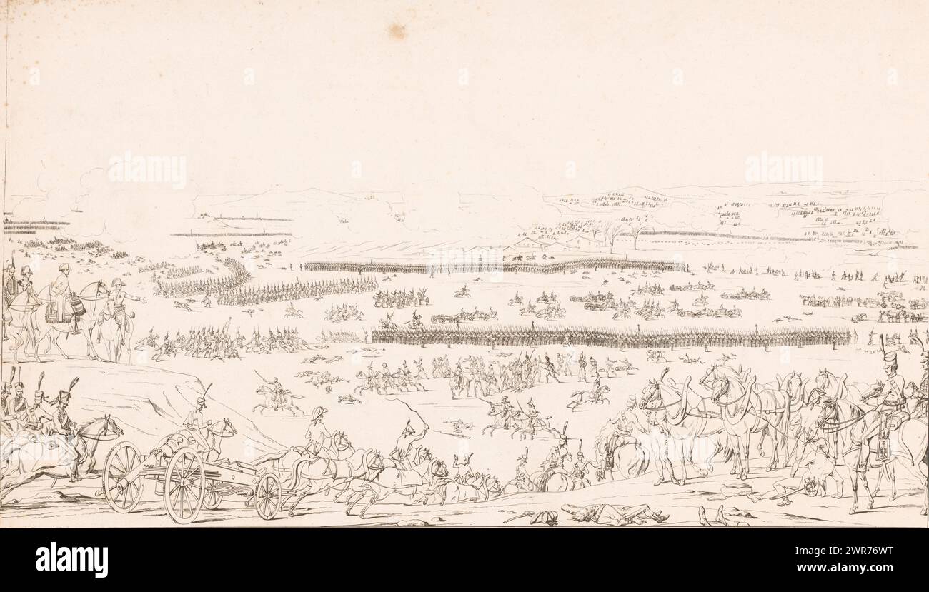 Landschaft mit Schlacht (Titel auf Objekt), Druckerei: Jean Duplessis-Bertaux, (zugeschrieben), nach Zeichnung von Jean Duplessis-Bertaux, nach eigenem Entwurf von Jean Duplessis-Bertaux, Frankreich, 1760 - 1818, Papier, Ätzung, Höhe 305 mm x Breite 477 mm, bedruckt Stockfoto