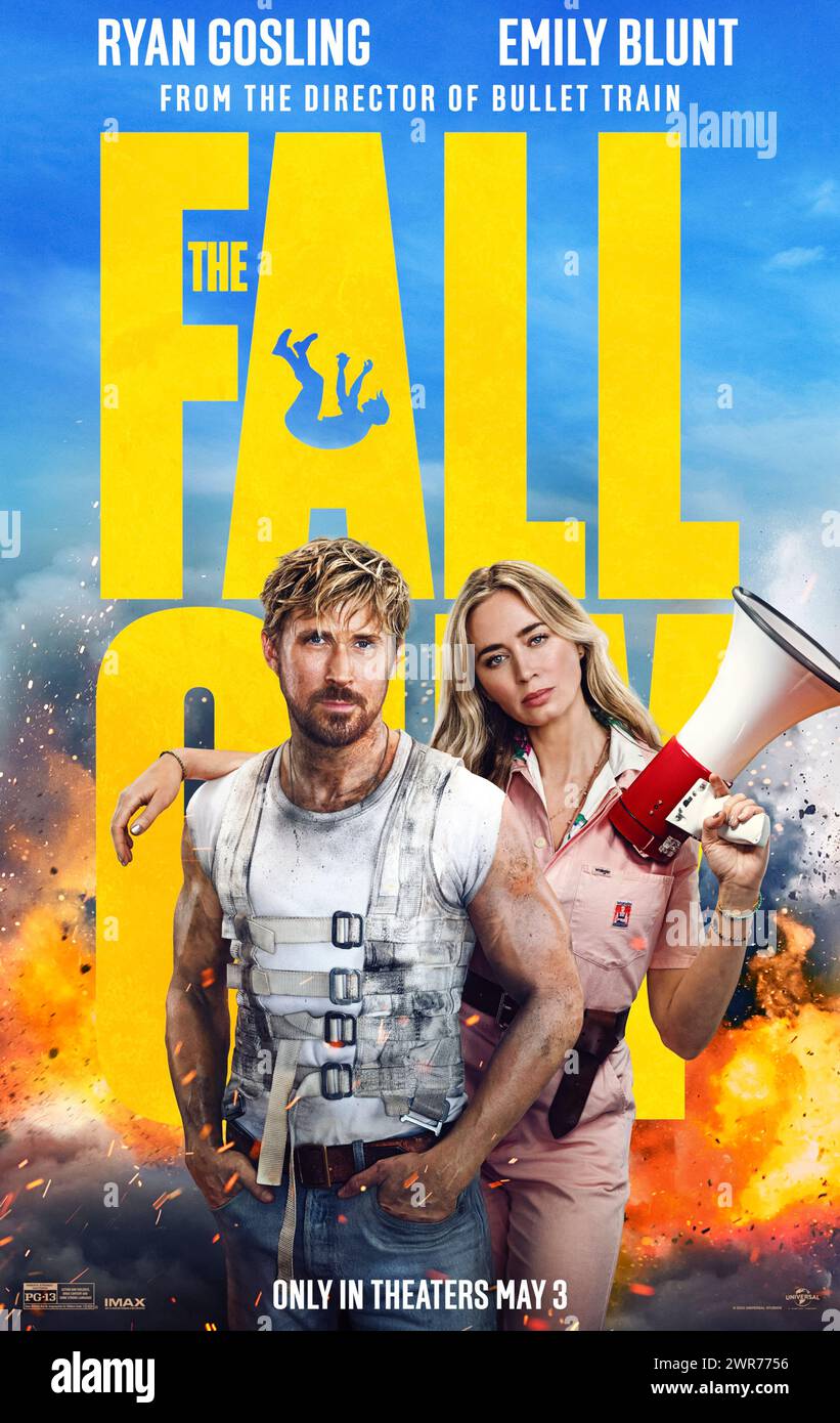 The Fall Guy (2024) von David Leitch mit Hannah Waddingham, Ryan Gosling und Emily Blunt. Colt Seavers ist ein Stuntman, der das Unternehmen ein Jahr zuvor verlassen hat, um sich auf seine körperliche und geistige Gesundheit zu konzentrieren. Er wurde wieder in Dienst gestellt, als der Star eines Mega-Budget-Studiofilms, der von seinem Ex gedreht wird, verschwindet. US Advance Poster ***NUR FÜR REDAKTIONELLE ZWECKE***. Quelle: BFA / Universal Pictures Stockfoto