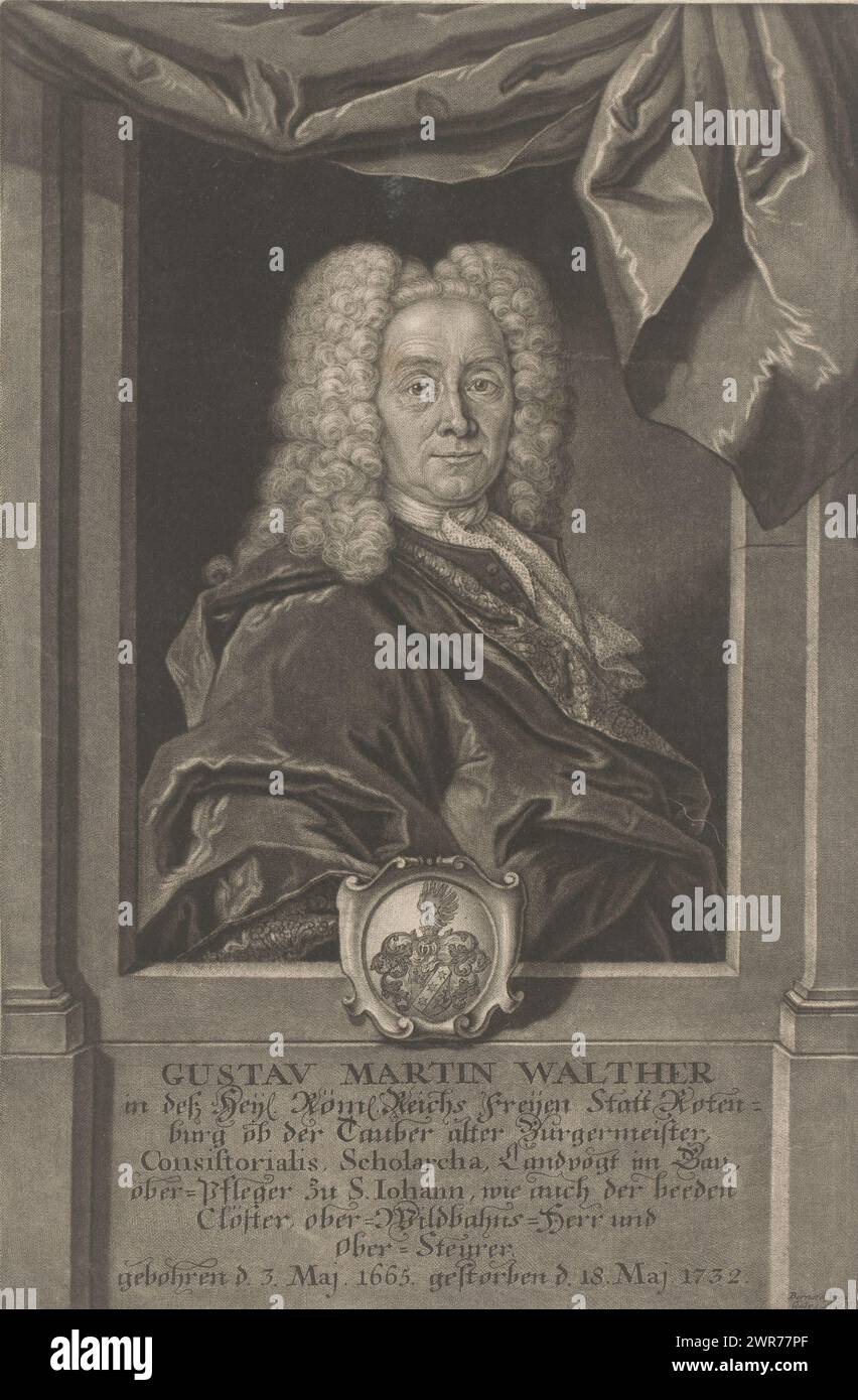 Porträt von Gustav Martin Walther, Druckerei: Bernhard Vogel, Augsburg, 1732 - 1737, Papier, Höhe 315 mm x Breite 205 mm, Druck Stockfoto