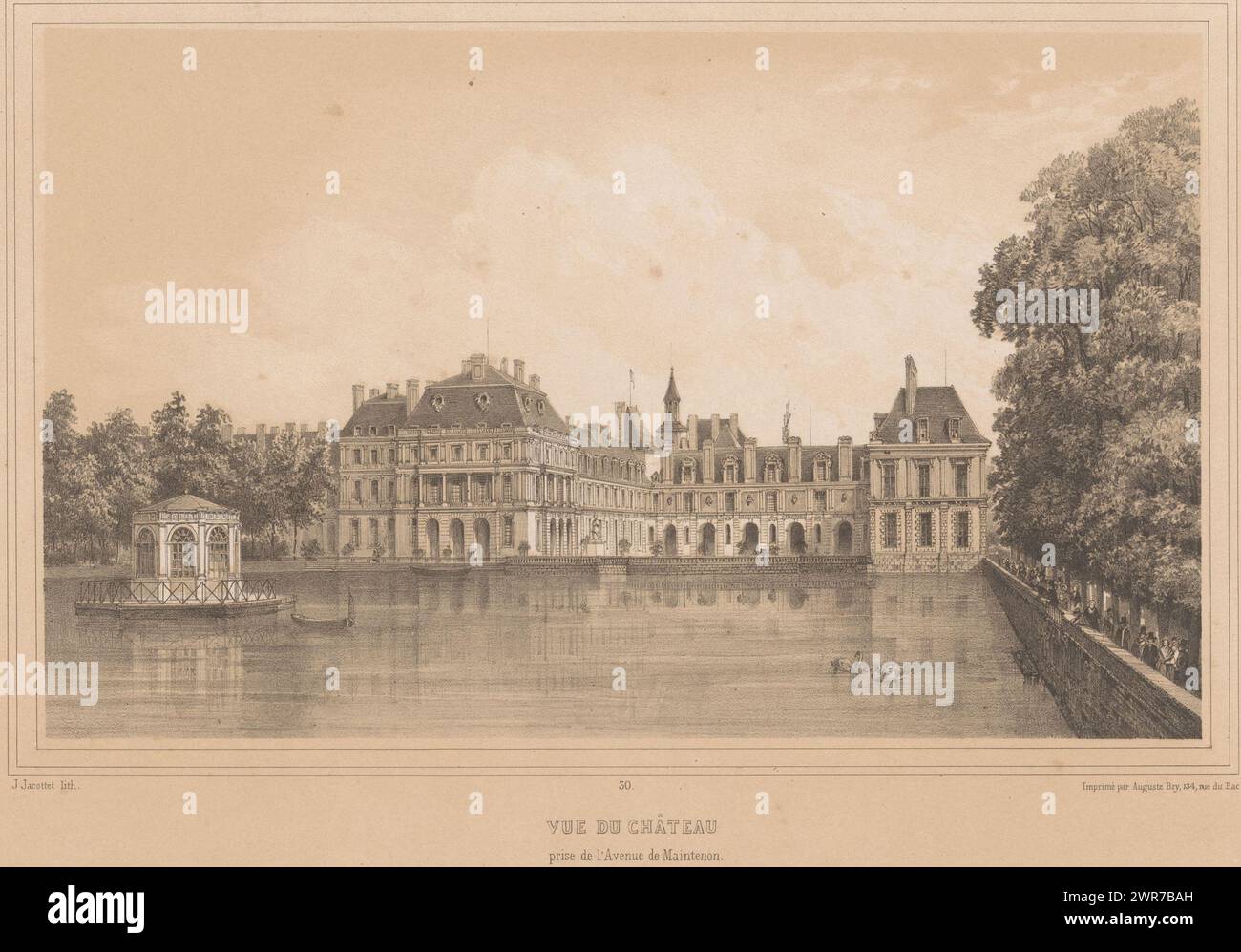 Ansicht des Schlosses von Fontainebleau, Vue du Château, Prize de l'Avenue de Maintenon (Titel über Objekt), Ansichten in und um Paris (Titel der Serie), Fontainebleau (Titel der Serie über Objekt), Druckerei: Louis-Julien Jacottet, Drucker: Auguste Bry, Verlag: Gihaut frères, Paris, 1838, Papier, Höhe 305 mm x Breite 447 mm, bedruckt Stockfoto