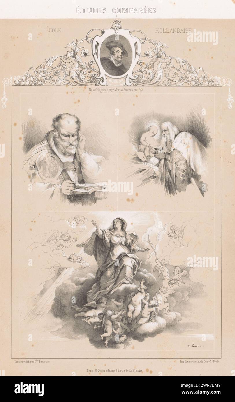 Malstudien von Peter Paul Rubens, Ecole Hollandaise. Rubens (Titel über Objekt), Studien zum Vergleich von Meistern verschiedener Malschulen (Reihentitel), Etudes comparées des maitres des diverses écoles (Reihentitel), Etudes compées (Reihentitel über Objekt), Druckmacher: Charles Nicolas Lemercier, nach Zeichnung von: Charles Nicolas Lemercier, nach Entwurf: Peter Paul Rubens, Paris, 1850, Papier, Höhe 448 mm x Breite 317 mm, Druck Stockfoto