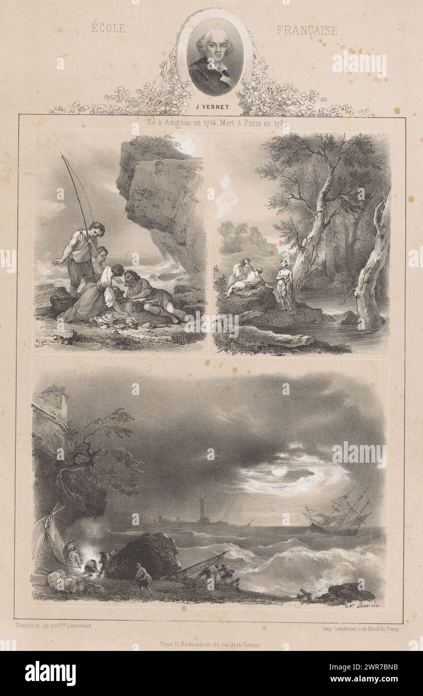 Studien zur Malerei von Claude Joseph Vernet, Ecole Francaise. J. Vernet (Titel über Objekt), Studien zum Vergleich von Meistern verschiedener Malschulen (Titel der Serie), Etudes comparées des maitres des diverses écoles (Titel der Serie), Etudes compées (Titel der Serie), Druckerei: Charles Nicolas Lemercier, nach Zeichnung: Charles Nicolas Lemercier, nach Entwurf: Claude Joseph Vernet, Paris, 1850, Papier, Höhe 447 mm x Breite 315 mm, Druck Stockfoto