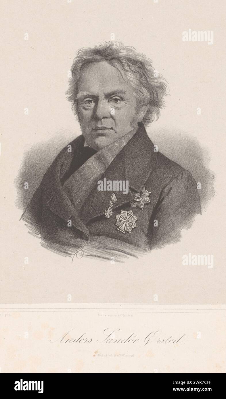 Porträt von anders Sandøe Ørsted, Druckerei: Peter Gemzøe, nach Malerei von: Christian Albrecht Jensen, Drucker: EM. Baerentzen & Co., Kopenhagen (Stadt), 1837 - 1879, Papier, Höhe 353 mm x Breite 261 mm, Höhe 226 mm x Breite 175 mm, Druck Stockfoto