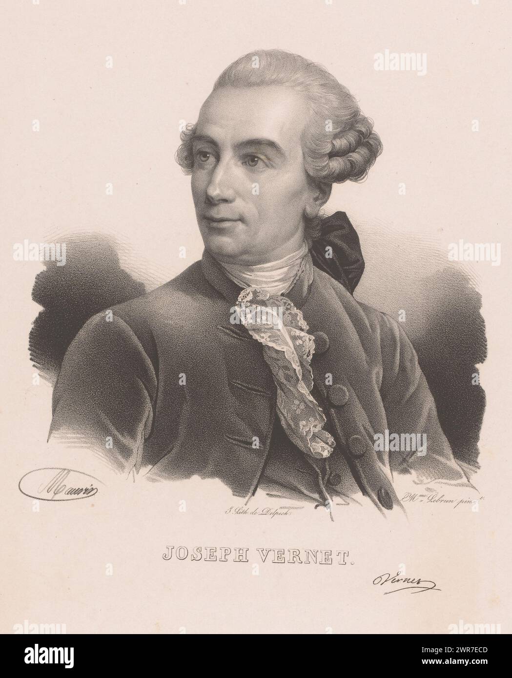 Porträt von Claude Joseph Vernet, Joseph Vernet (Titel über Objekt), Druckerei: Nicolas Maurin, nach Malerei von: Elisabeth Vigée-Le Brun, Drucker: veuve Delpech (Naudet), Paris, 1825 - 1842, Papier, Höhe 487 mm x Breite 316 mm, Druck Stockfoto