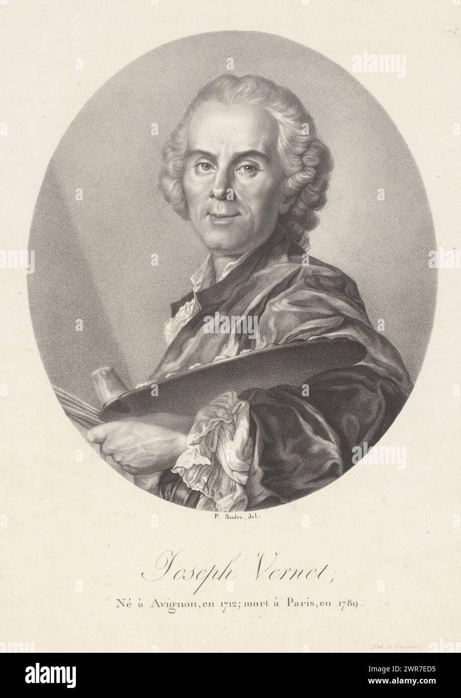 Porträt des Malers Claude Joseph Vernet, Joseph Vernet (Titel auf Objekt), Porträts französischer Berühmtheiten (Serientitel), Le panthéon francais (Serientitel), Druckerei: Jean Pierre Sudre (1783-1866), Drucker: Charles Louis Constans, 1824, Papier, Höhe 330 mm x Breite 268 mm, Druck Stockfoto