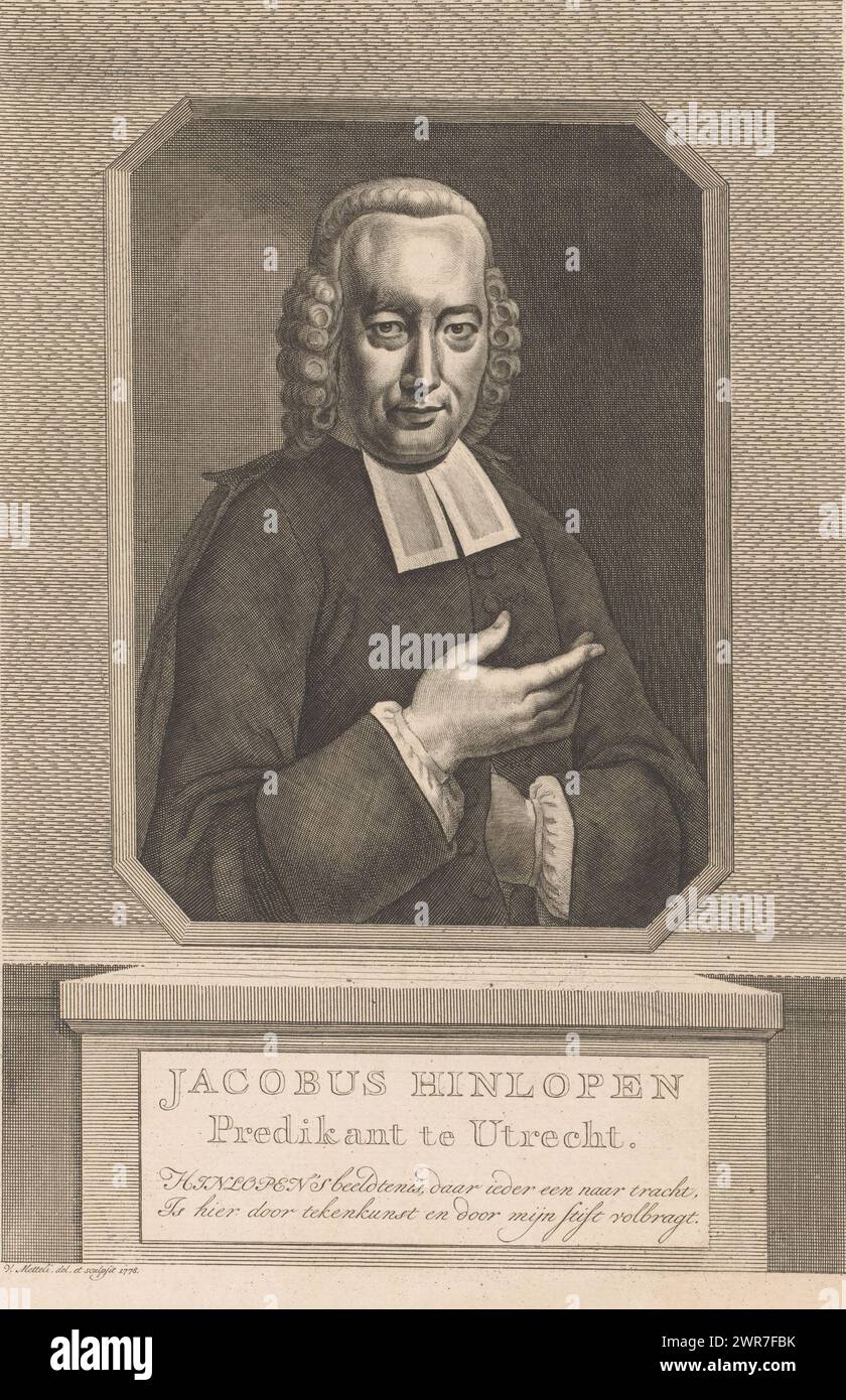 Porträt von Jacobus Hinlopen, Druckerei: Nicolaus Mettel, 1778, Papier, Gravur, Höhe 309 mm x Breite 209 mm, Druck Stockfoto