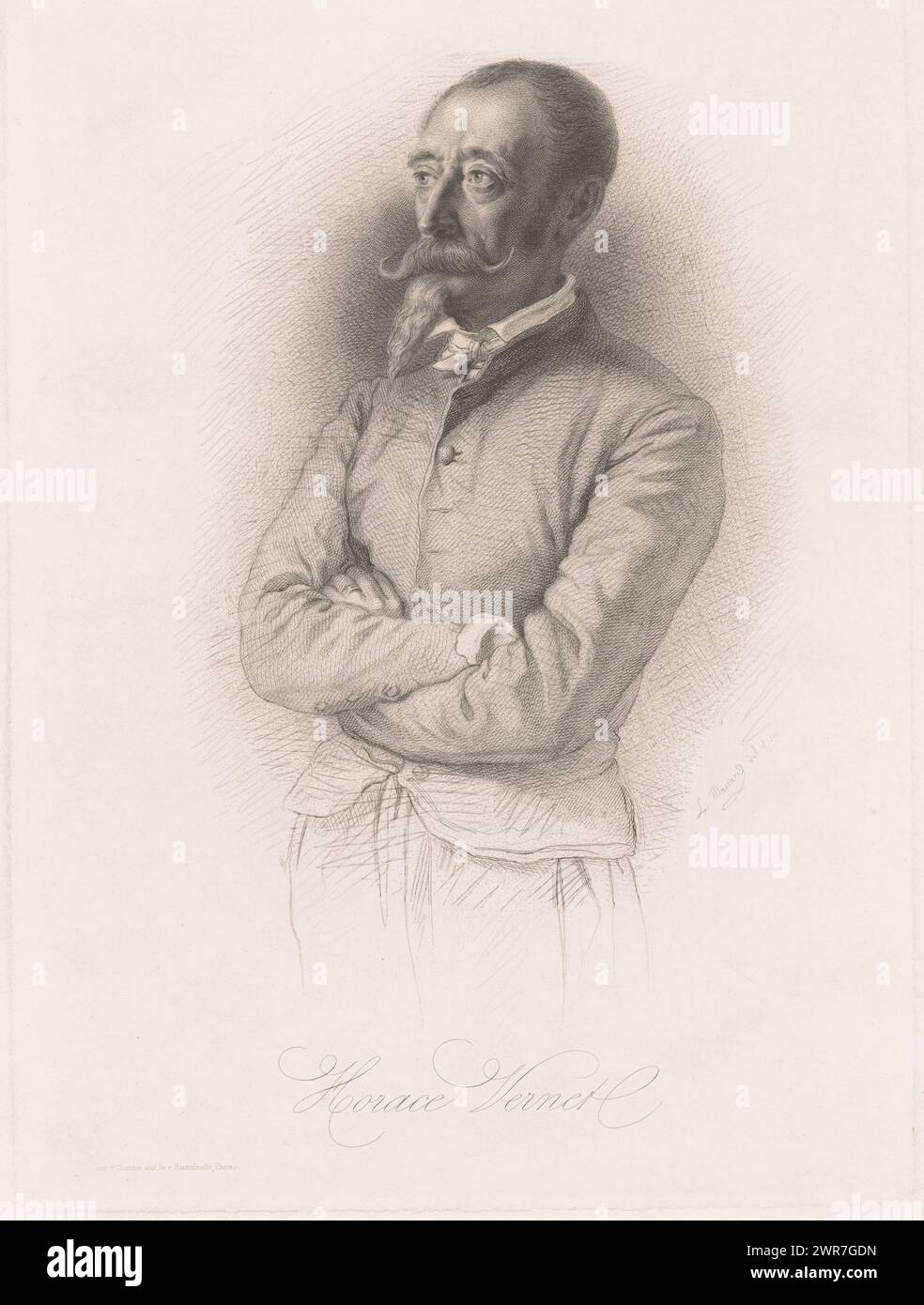 Porträt von Horace Vernet, Druckerei: Léopold Massard, nach Zeichnung von: Léopold Massard, Drucker: F. Chardon ainé, Paris, 1832 - 1889, Papier, Radierung, Gravur, Höhe 295 mm x Breite 219 mm, bedruckt Stockfoto