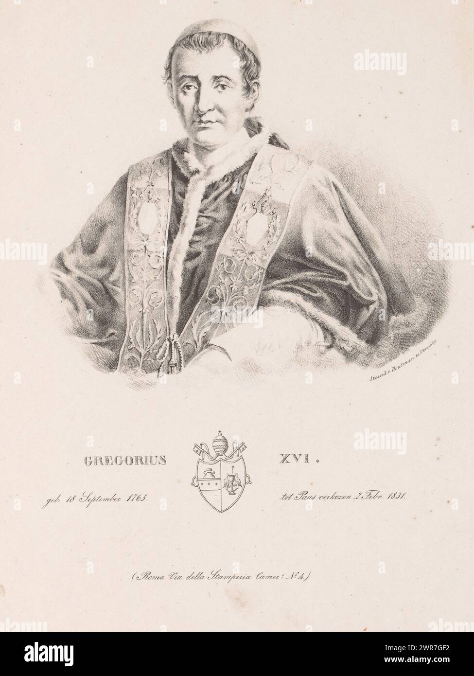 Porträt von Papst Gregor XVI., Druckerei: Anonym, Drucker: Johannes Paulus Houtman, Utrecht, 1828 - 1843, Papier, Höhe 380 mm x Breite 270 mm, Druck Stockfoto