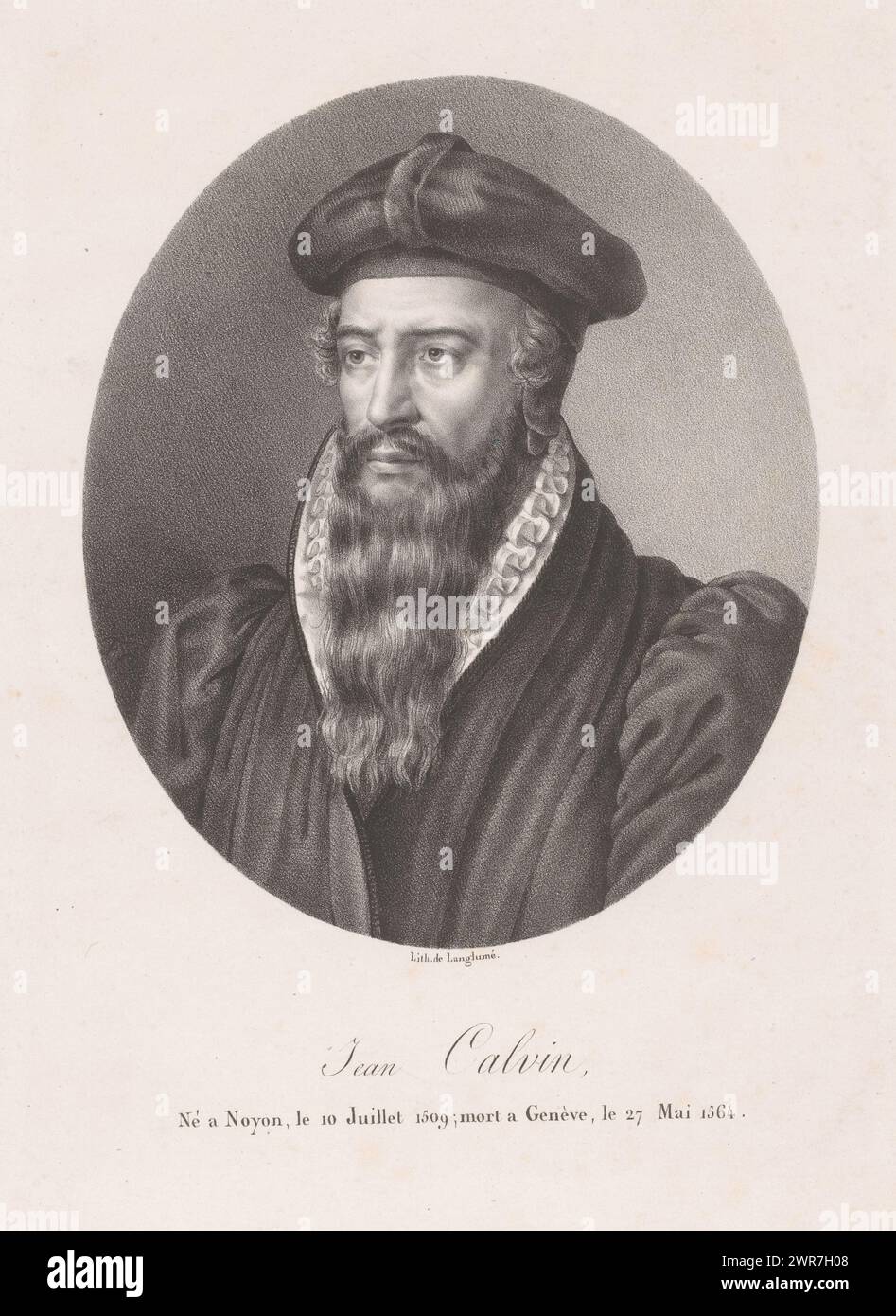 Porträt von John Calvin, Jean Calvin (Titel über Objekt), Druckerei: Anonym, Drucker: Pierre Langlumé, Paris, 1820 - 1830, Papier, Höhe 453 mm x Breite 304 mm, bedruckt Stockfoto